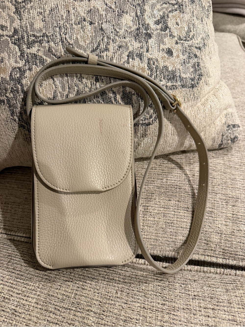 Cuyana Leather Phone Crossbody Bag Taupe Adjustable Strap